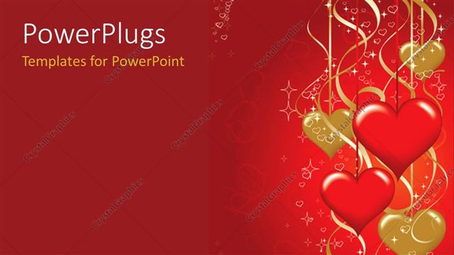  Presentation with golden - Valentines background with hearts shapes hanging in red and golden