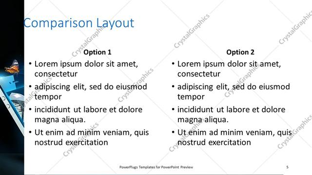 Comparison presentation slide layout