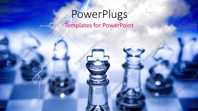  Presentation with leader - Various chess pieces made of glass with bluish background