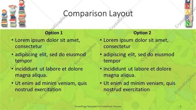 Comparison presentation slide layout