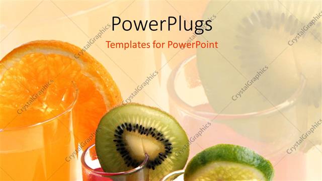  Presentation with juices - Various colored juices with their reflection in the background