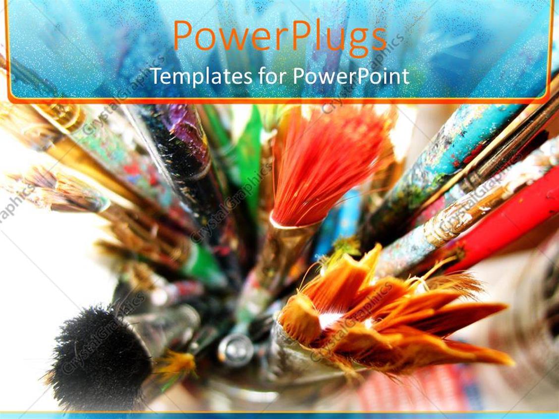 PowerPoint Template various colored and size paint brushes with