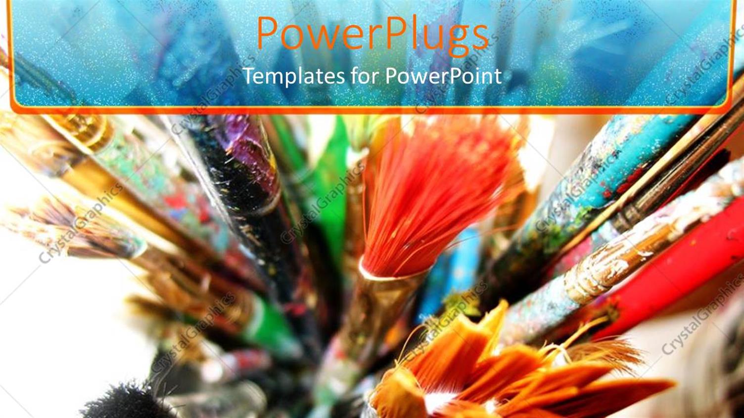 Featuring Various Colored and Size Paint Brushes with Colorful Painting on Brushes in Jar