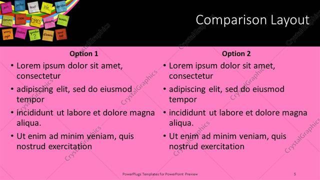 Comparison presentation slide layout