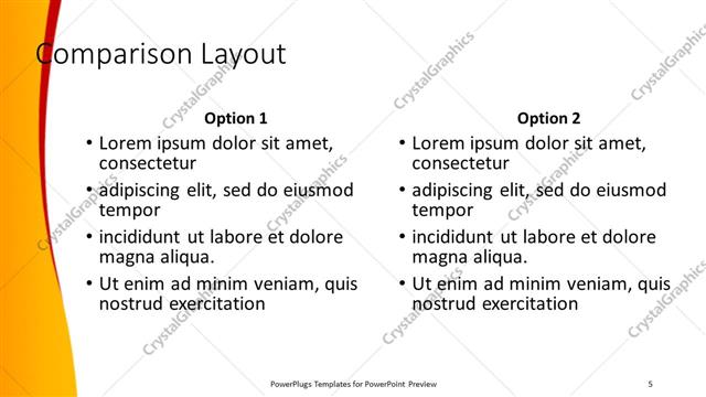 Comparison presentation slide layout