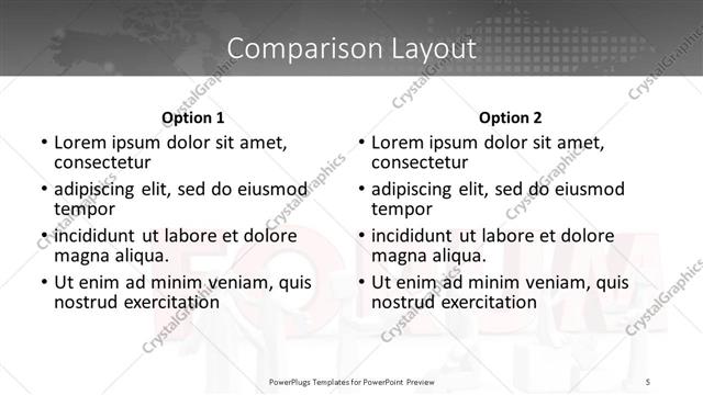 Comparison presentation slide layout