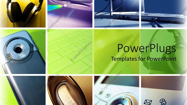  Presentation with slides - Various forms of technology usage shown in the slides including headphones and mobiles