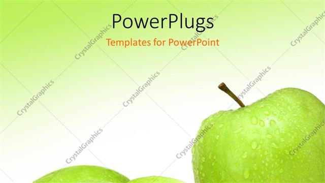  Presentation with green apples - Various green apples with greenish background and place for text