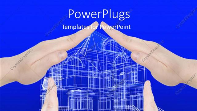  Presentation with blueprint - Various hands representing a house with bluish background