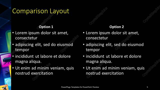 Comparison presentation slide layout