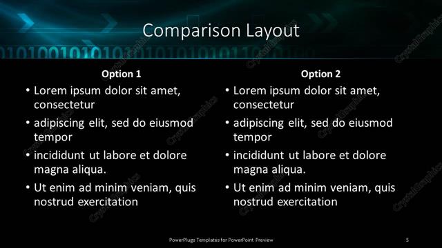 Comparison presentation slide layout