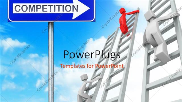  Presentation with competition - Various people climbing the ladders with cloud sin the background and place for text