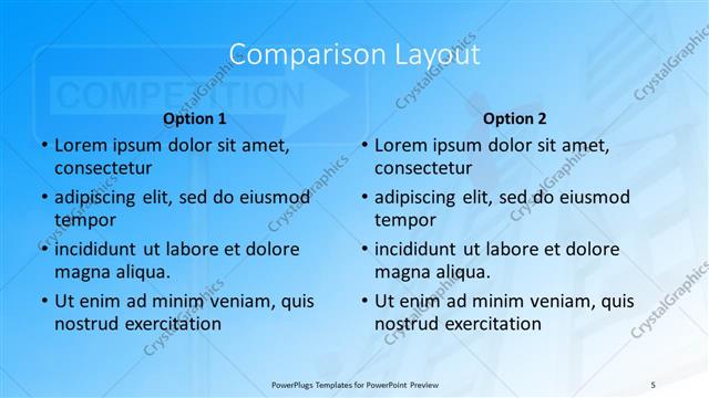 Comparison presentation slide layout