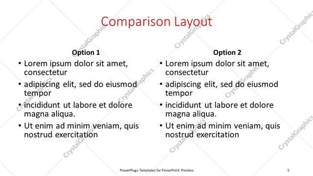 Comparison presentation slide layout