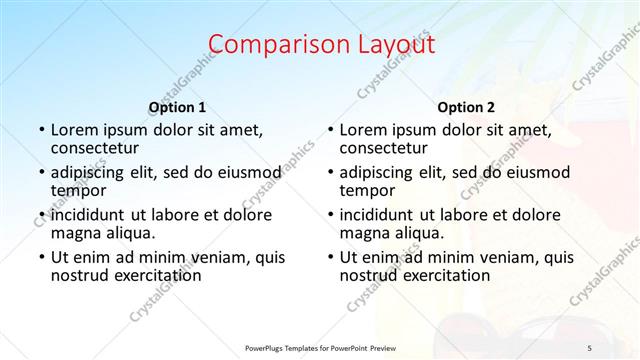 Comparison presentation slide layout