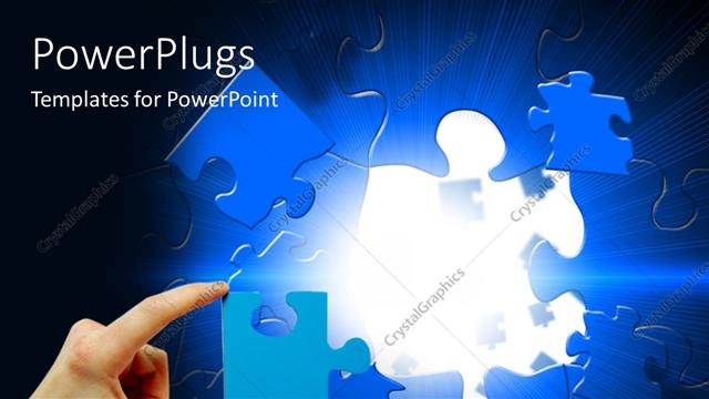  Presentation with puzzle pieces - Various puzzle pieces with one being held in a hand