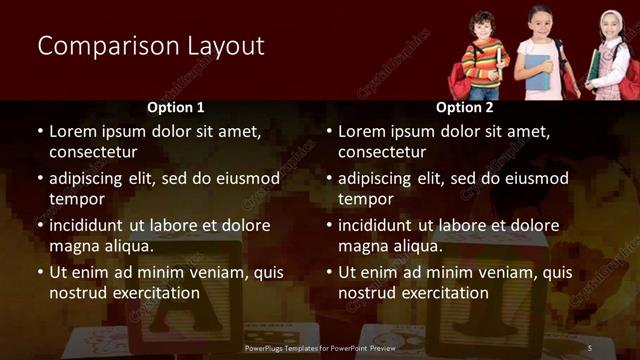 Comparison presentation slide layout
