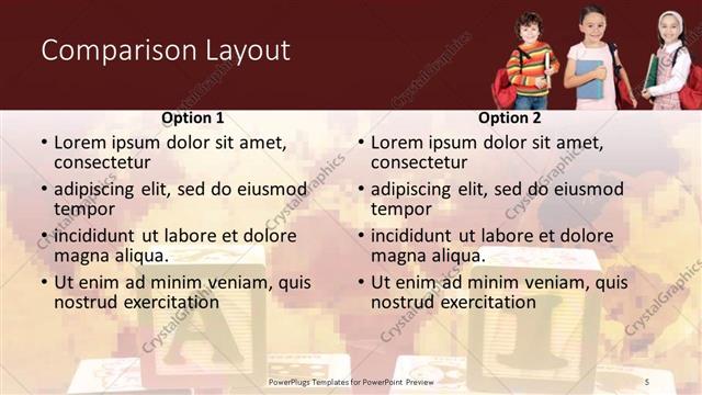 Comparison presentation slide layout