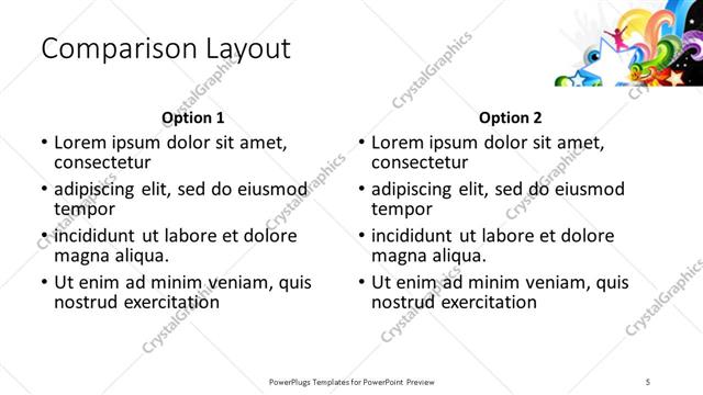 Comparison presentation slide layout