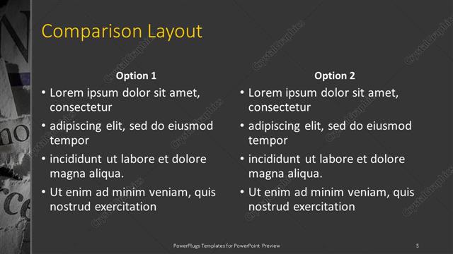 Comparison presentation slide layout