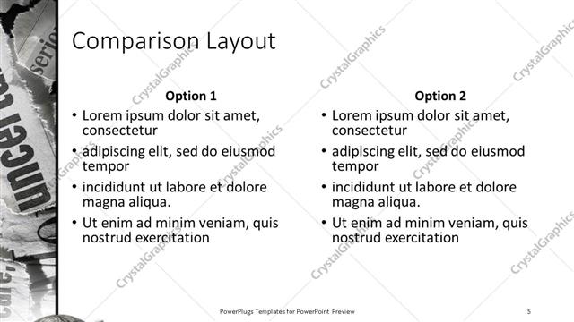 Comparison presentation slide layout