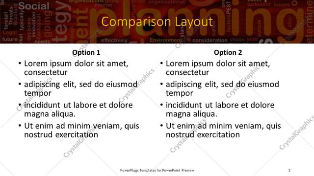 Comparison presentation slide layout