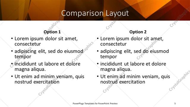 Comparison presentation slide layout