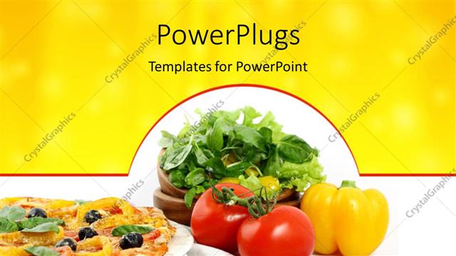  Presentation with pizza - Veg Pizza with delicious toppings and vegetables, yellow color