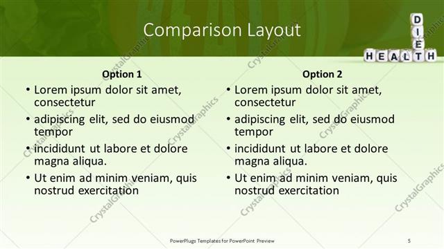 Comparison presentation slide layout