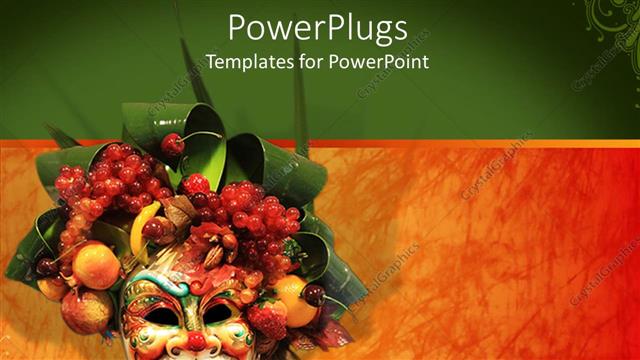  Presentation with carnival - Venetian mask carnival mask with various colorful fruits and green leaves