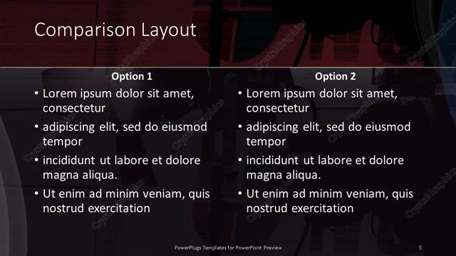 Comparison presentation slide layout