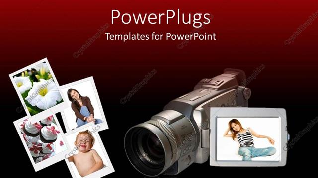  Presentation with media - Videography, camcorder, photographs, photography, red and black background