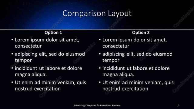 Comparison presentation slide layout