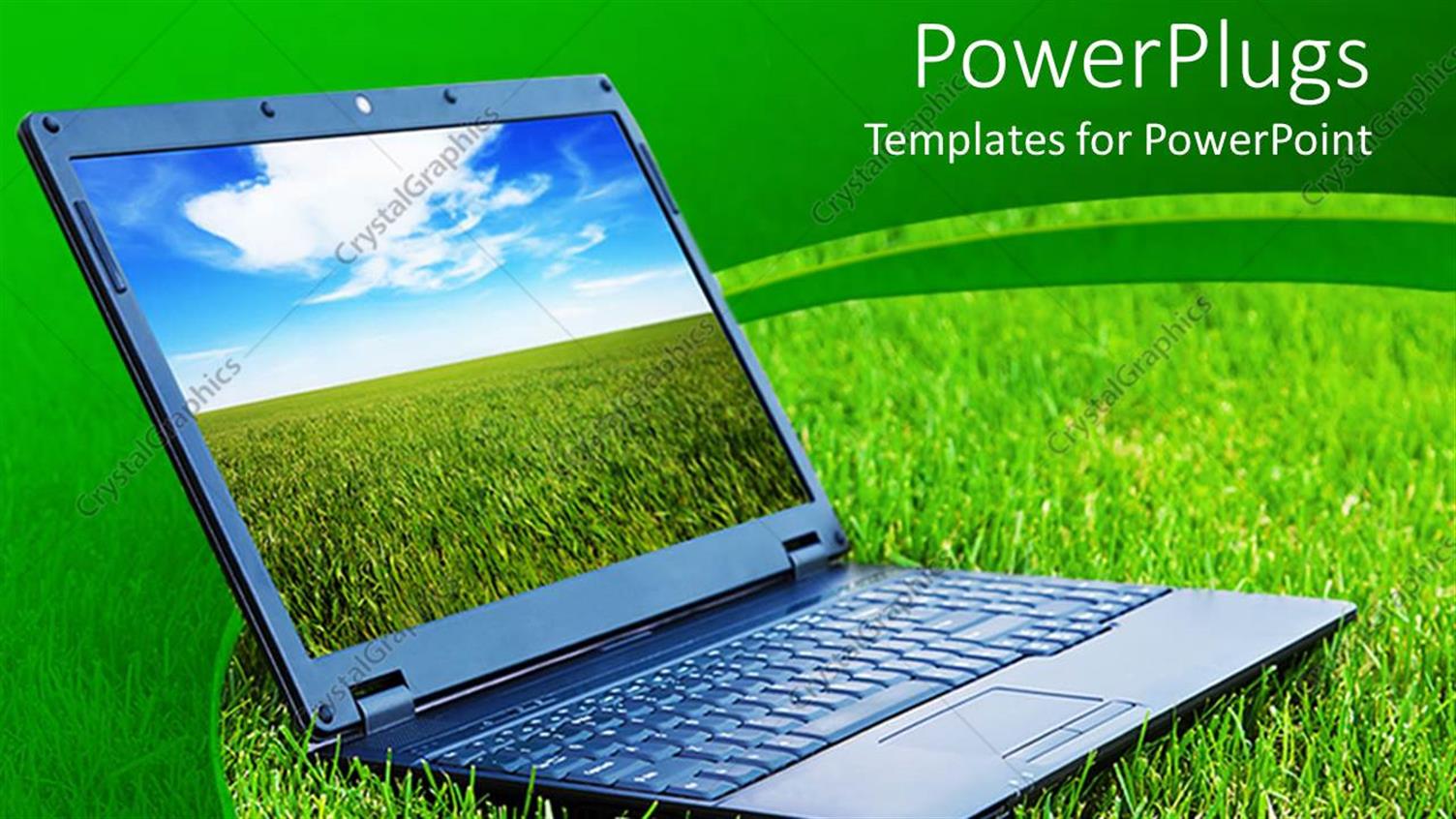 PowerPoint Template view of modern laptop sitting on fresh grassland (18416)