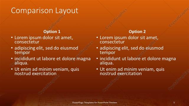 Comparison presentation slide layout