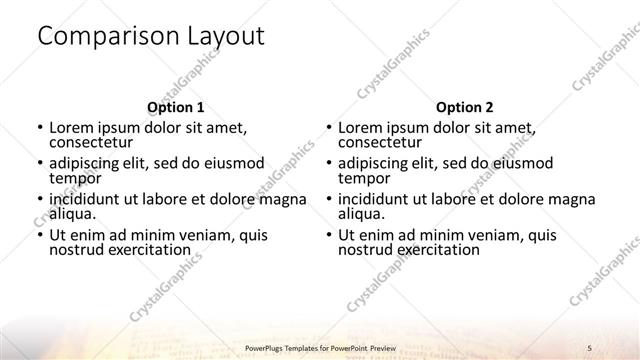 Comparison presentation slide layout
