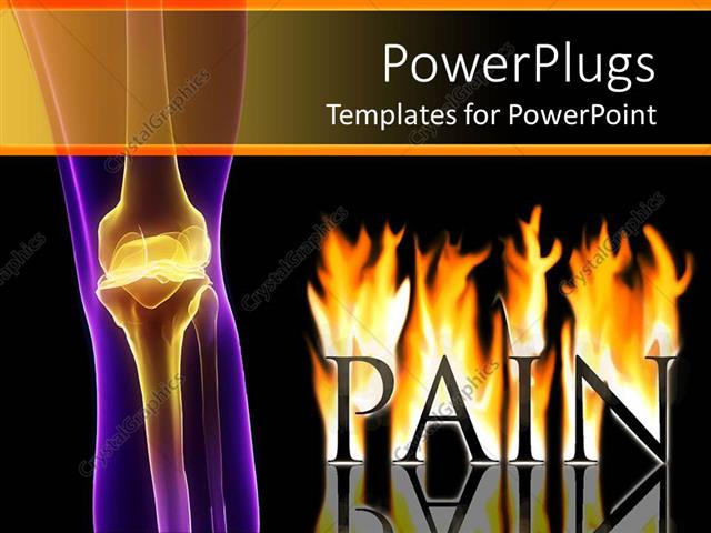 PowerPoint Template Visualization Of Painful Knee Joint And The Word Pain In Flames 22964 