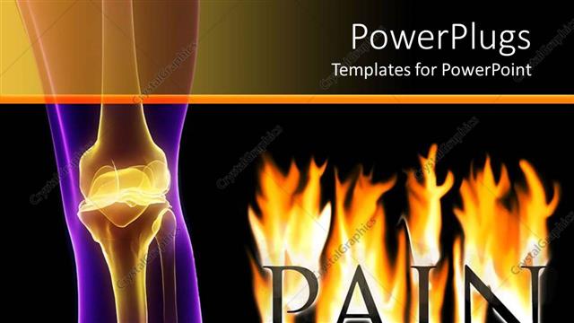  Presentation with knee - Visualization of painful knee joint and the word pain in flames