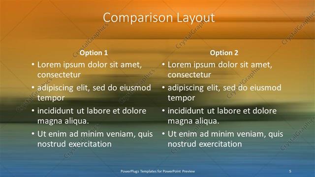 Comparison presentation slide layout