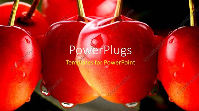  Presentation with fruit water - Water droplets forming on red cherry fruit on dark background?