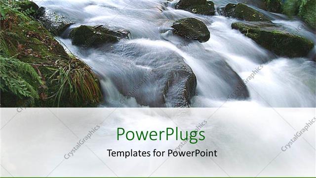  Presentation with fall down - Water fall with water gushing down rocks and green vegetation