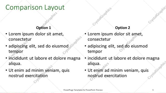 Comparison presentation slide layout