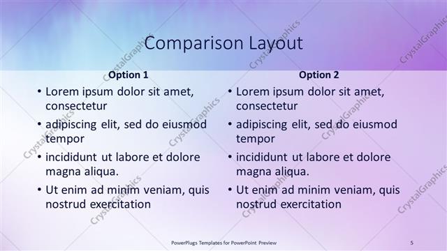 Comparison presentation slide layout