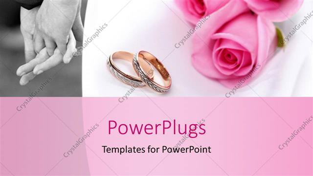  Presentation with wedding - Wedding concept with bride and groom holding hands with rings and roses