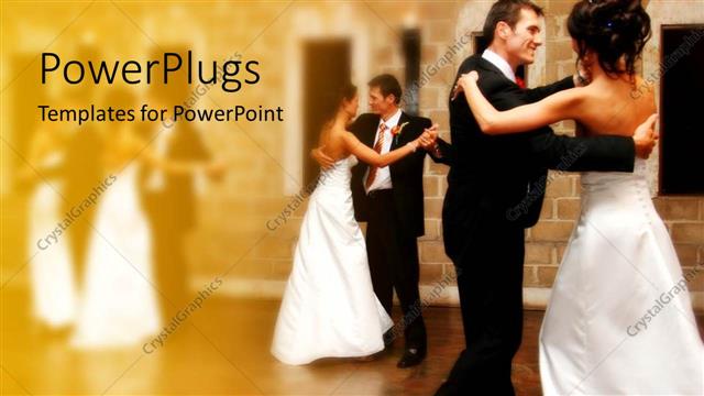  Presentation with dinner party - Wedding dinner party with Groom and Bride moving on dance floor