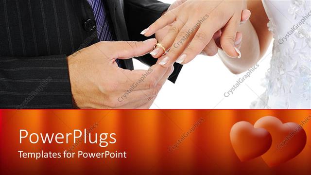  Presentation with wedding ring - Wedding theme with groom putting ring on bride's finger, red heart border