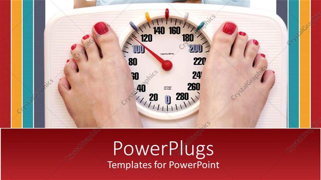  Presentation with feet - Weight loss metaphor with feet on scale with woman exercising, fitness, exercise, dieting