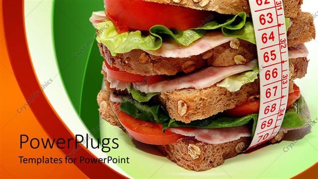  Presentation with loss - Weight loss metaphor with measuring tape wrapped around giant sandwich