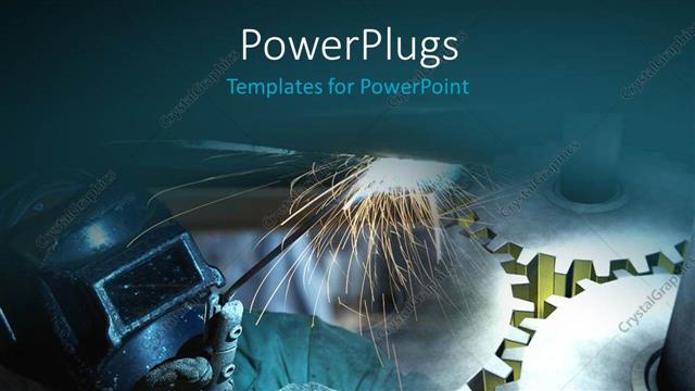 Presentation with gears - Welder working at shipyard with gears in background