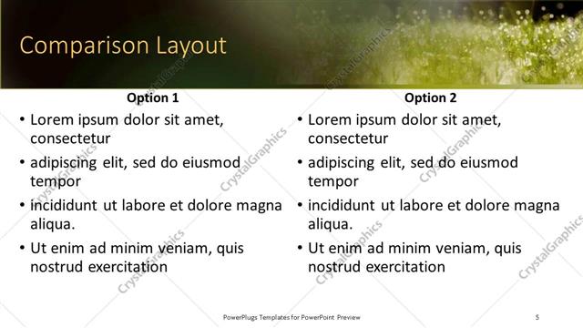 Comparison presentation slide layout